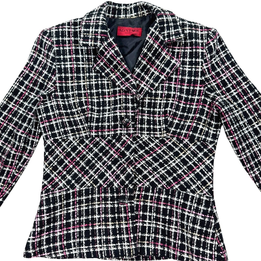 Vintage Alyn Paige Blazer Size XS Tweed 3/4 Sleeve Padded Shoulders 90s Unlined